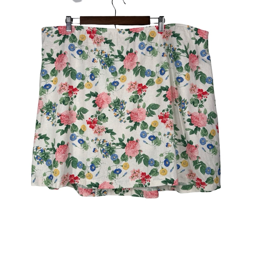 Old Navy Women 3X Linen Blend Floral Mini Skirt Cream Pink Blue Botanical A-Line - Picture 4 of 4
